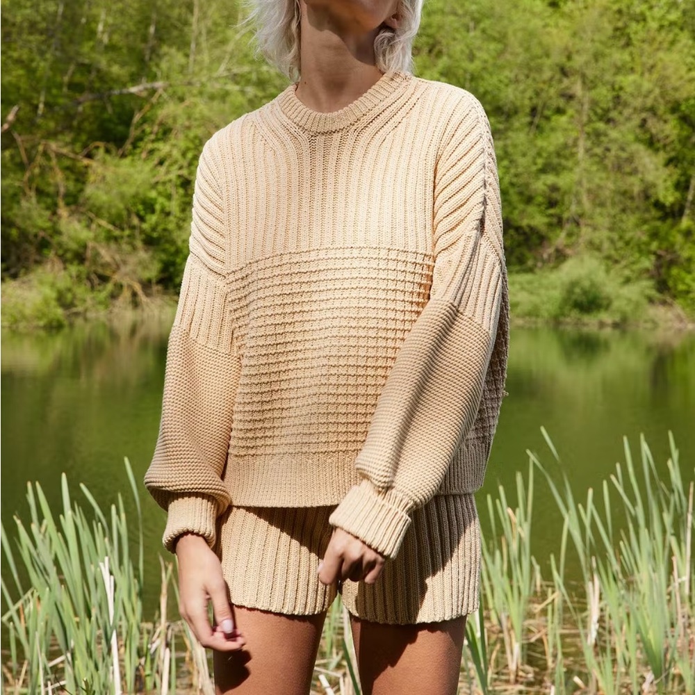 The Knotty Ones Delčia Dark Wheat Cotton Sweater, One Size
